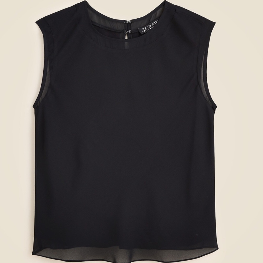J Crew Shell Top in Viscose Chiffon Sheer Trim XS Black CN513 Sold Out